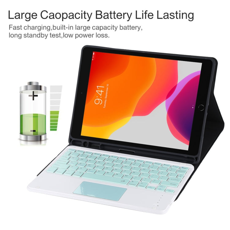 TG-102BC Detachable Bluetooth Green Keyboard + Microfiber Leather Tablet Case for iPad 10.2 inch / iPad Air (2019), with Touch Pad & Pen Slot & Holder, Green Keyboard