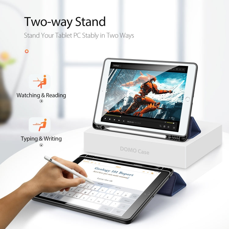 For iPad 10.2 DUX DUCIS Domo Series Horizontal Flip Magnetic PU Leather Case with Three-folding Holder & Pen Slot & Sleep / Wake-up Function