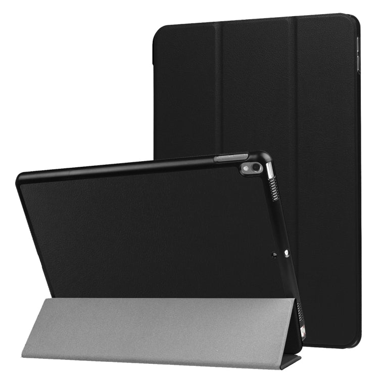 For iPad Pro 10.5 inch PU Litchi Texture 3-folding Smart Case Clear Back Cover with Holder