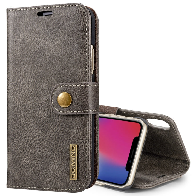 For iPhone X / XS DG.MING Crazy Horse Texture Horizontal Flip Detachable Magnetic Protective Case with Holder & Card Slots & Wallet