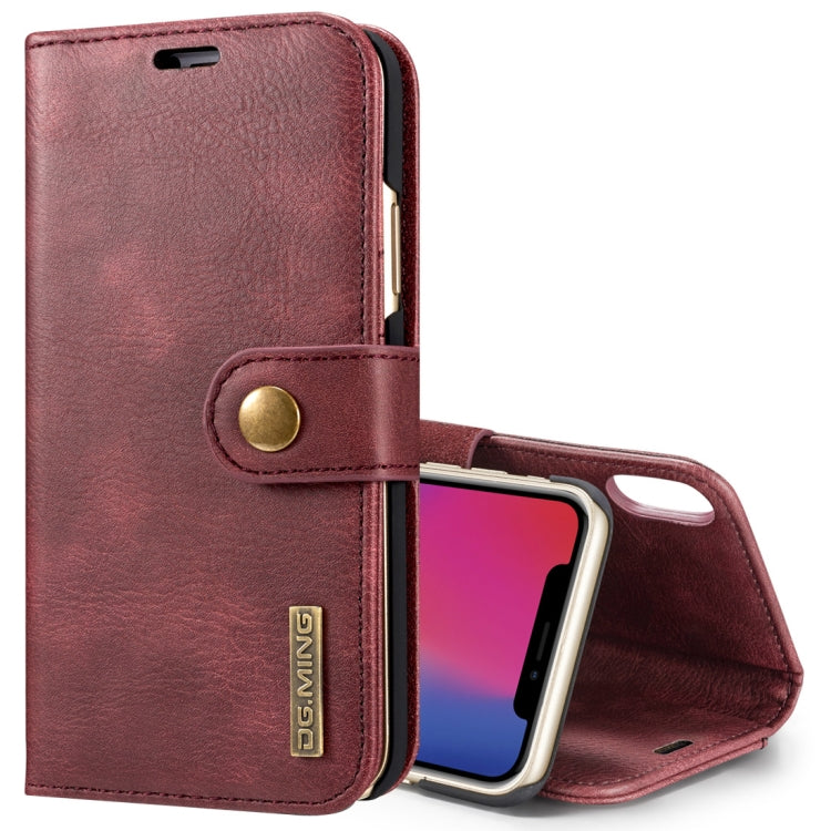 For iPhone X / XS DG.MING Crazy Horse Texture Horizontal Flip Detachable Magnetic Protective Case with Holder & Card Slots & Wallet