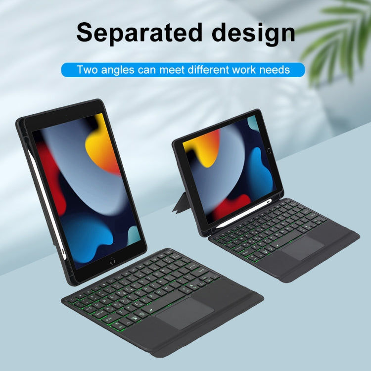 T102-AS For iPad 10.2 2021/2020/2019 / Air 3 10.5/Pro 10.5 Touch Backlight Split Type Bluetooth Keyboard Leather Case, T102-AS