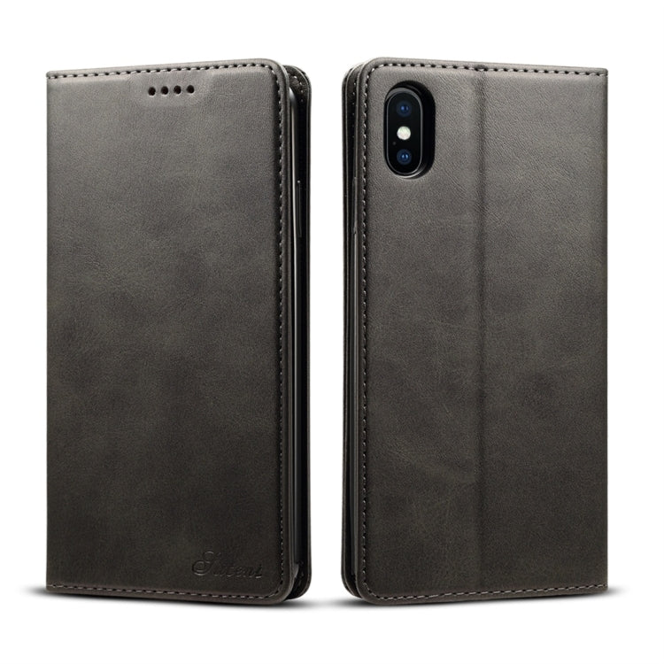 For iPhone XS Max Suteni Calf Texture Horizontal Flip Leather Case with Holder & Card Slots & Wallet