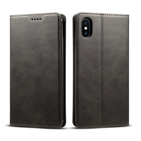 For iPhone XS Max Suteni Calf Texture Horizontal Flip Leather Case with Holder & Card Slots & Wallet