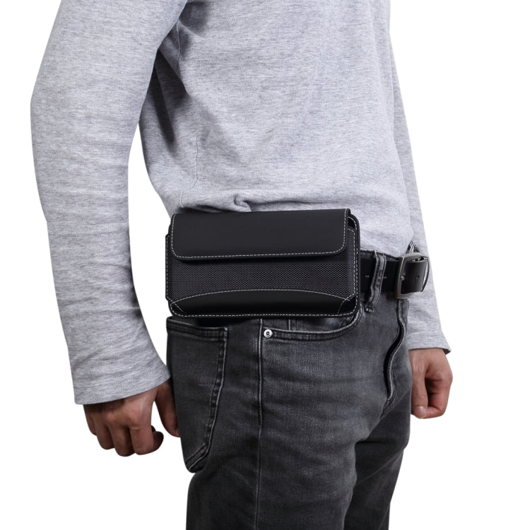 For iPhone XS Max Men Universal Oxford Cloth Portable Mobile Phone Waist Pack Leather Case / Huawei Mate 20 / 6.3 Inch or Below Smartphones