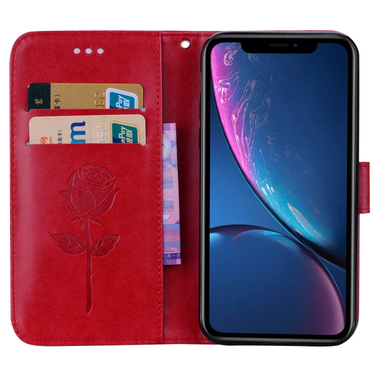 For iPhone XR Rose Embossed Horizontal Flip PU Leather Case, with Holder & Card Slots & Wallet