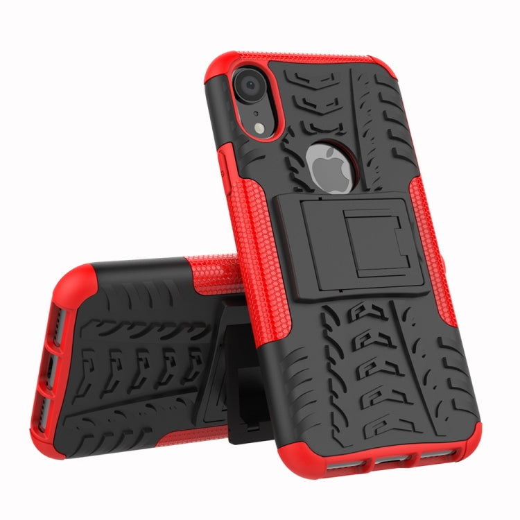For iPhone XR Tire Texture TPU+PC Shockproof Case with Holder