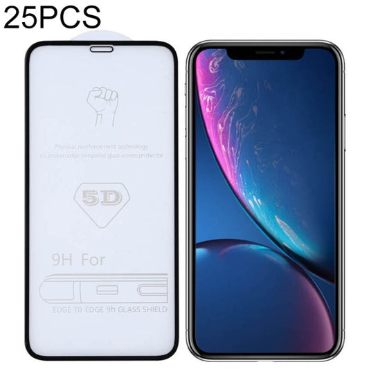 For iPhone XR 25pcs 9H 5D Full Glue Full Screen Tempered Glass Film