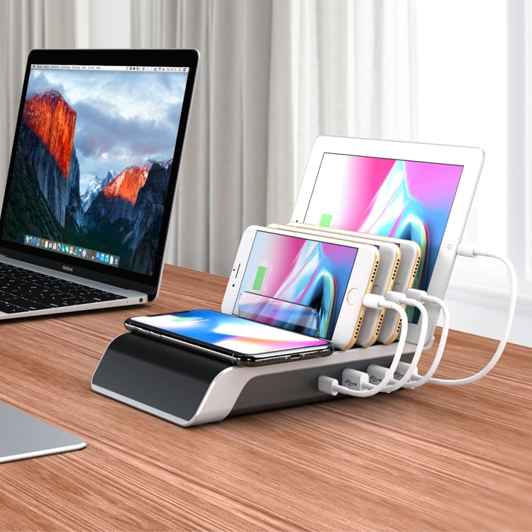 UD09 4 USB Ports Qi Standard Wireless Charger Phone Desktop Stand Holder, US Plug
