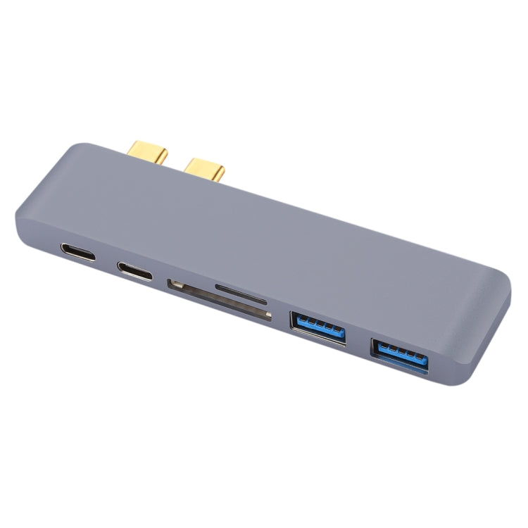 6 in 1 Multi-function Aluminium Alloy 5Gbps Transfer Rate Dual USB-C / Type-C HUB Adapter with 2 USB 3.0 Ports & 2 USB-C / Type-C Ports & SD Card Slot & TF Card Slot for Macbook 2015 / 2016 / 2017, 6 in 1 Silver, 6 in 1 Grey