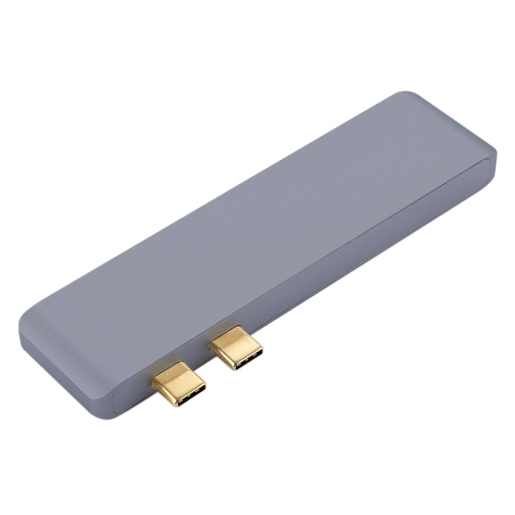 6 in 1 Multi-function Aluminium Alloy 5Gbps Transfer Rate Dual USB-C / Type-C HUB Adapter with 2 USB 3.0 Ports & 2 USB-C / Type-C Ports & SD Card Slot & TF Card Slot for Macbook 2015 / 2016 / 2017, 6 in 1 Silver, 6 in 1 Grey