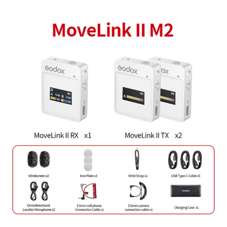 Godox MoveLink II M2 Wireless Lavalier Microphone System with 2 Transmitters and 1 Receiver for DSLR Cameras and Camcorders, MoveLink II M2