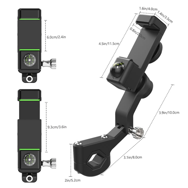 Motorcycle Spherical Compass Phone Holder, Rearview Mirror without Light