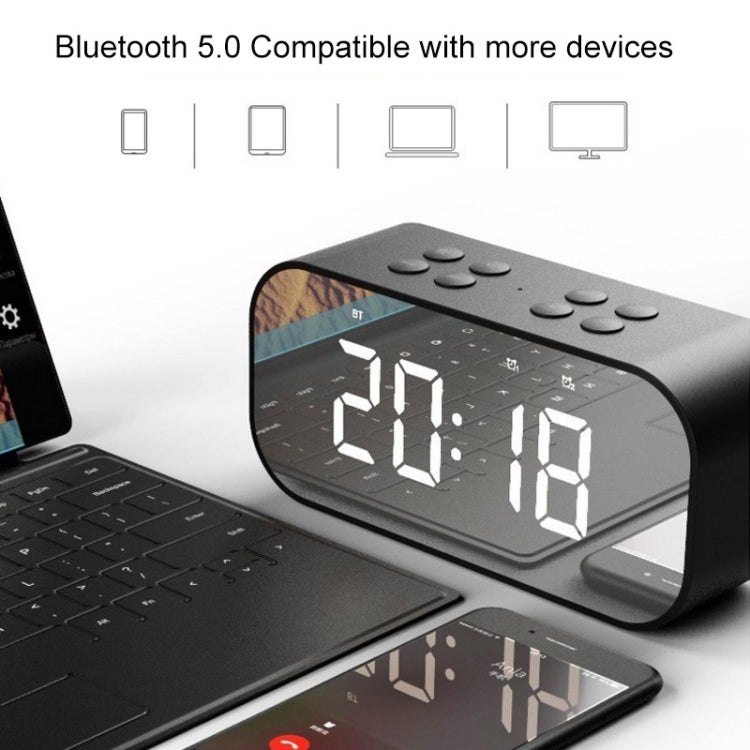 AEC BT501 Bluetooth 5.0 Mini Speaker with LED & Alarm Clock & Clock & Mirror, Support 32G TF Card