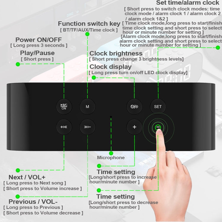 AEC BT501 Bluetooth 5.0 Mini Speaker with LED & Alarm Clock & Clock & Mirror, Support 32G TF Card