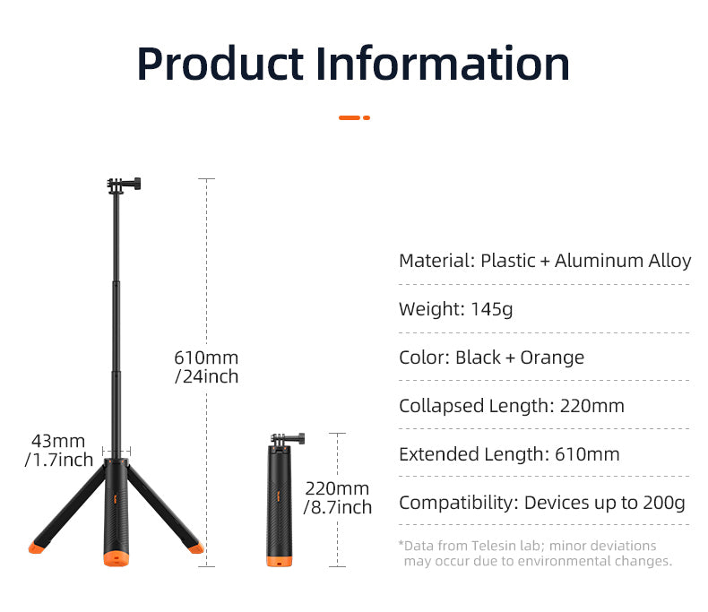 TELESIN Floating Tripod Selfie Stick
