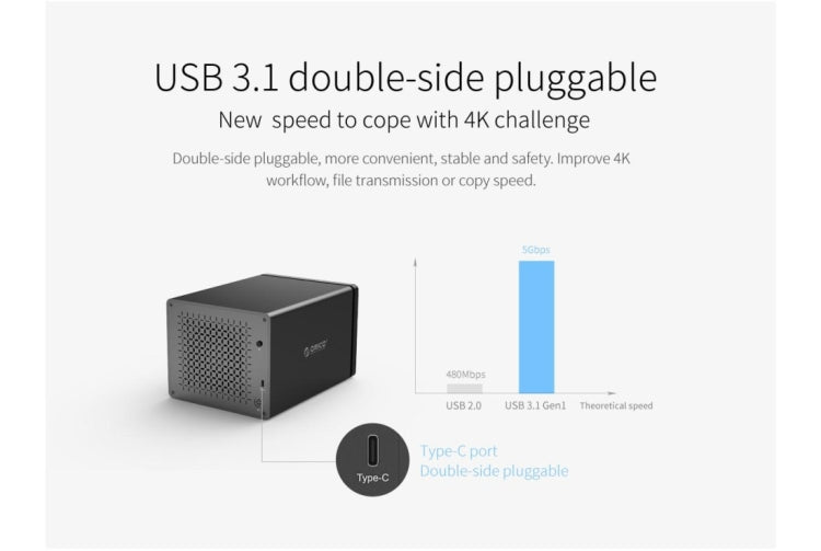 ORICO NS500-RC3 5-bay USB-C / Type-C 3.1 to SATA External Hard Disk Box Storage Case Hard Drive Dock with Raid for 3.5 inch SATA HDD, Support UASP Protocol, USB 3.1 Type-C to SATA with Raid