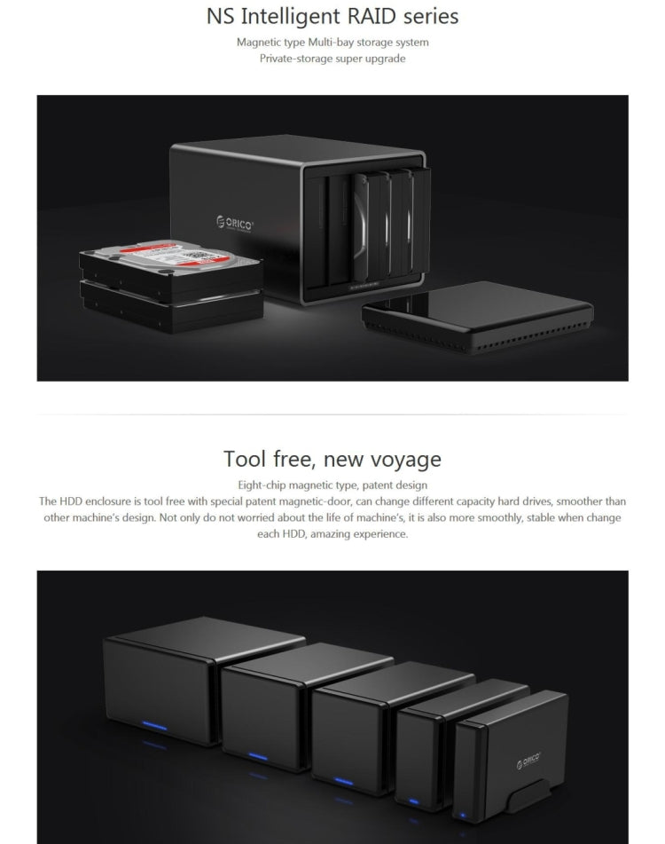 ORICO NS500-RU3 5-bay USB 3.0 Type-B to SATA External Hard Disk Box Storage Case Hard Drive Dock with Raid for 3.5 inch SATA HDD, Support UASP Protocol, USB 3.0 Type-B to SATA with Raid
