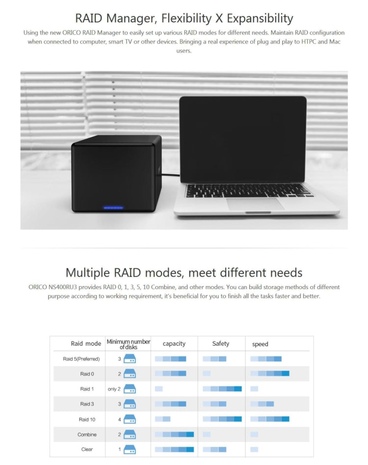 ORICO NS500-RU3 5-bay USB 3.0 Type-B to SATA External Hard Disk Box Storage Case Hard Drive Dock with Raid for 3.5 inch SATA HDD, Support UASP Protocol, USB 3.0 Type-B to SATA with Raid