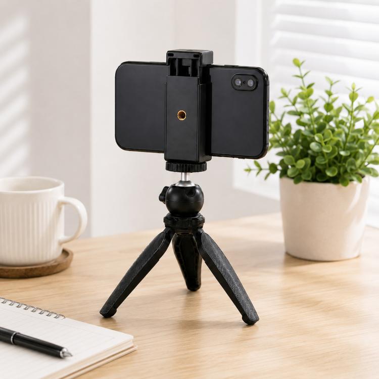 PULUZ Selfie Sticks Tripod Mount Phone Clamp with 1/4 inch Screw Holes & Cold Shoe Base