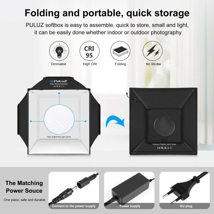 PULUZ 40cm Folding 72W 5500K Studio Shooting Tent Soft Box Photography Lighting Kit with 4 Colors (Black, Orange, White, Green) Backdrops