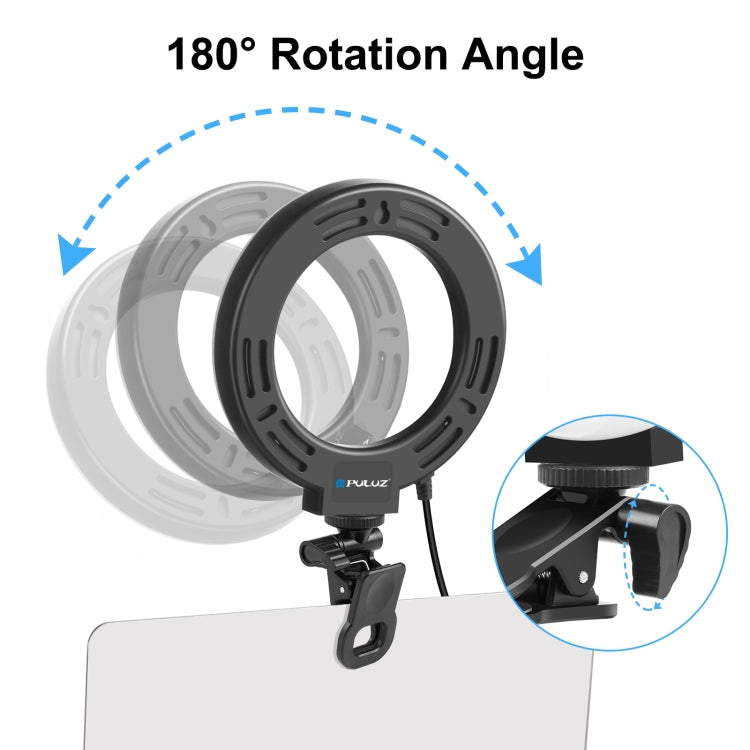 PULUZ 6.2 inch 16cm Ring Selfie Light 3 Modes USB Dimmable Dual Color Temperature LED Curved Vlogging Photography Video Lights with Monitor Clip Holder