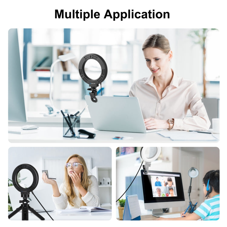 PULUZ 6.2 inch 16cm Ring Selfie Light 3 Modes USB Dimmable Dual Color Temperature LED Curved Vlogging Photography Video Lights with Monitor Clip Holder