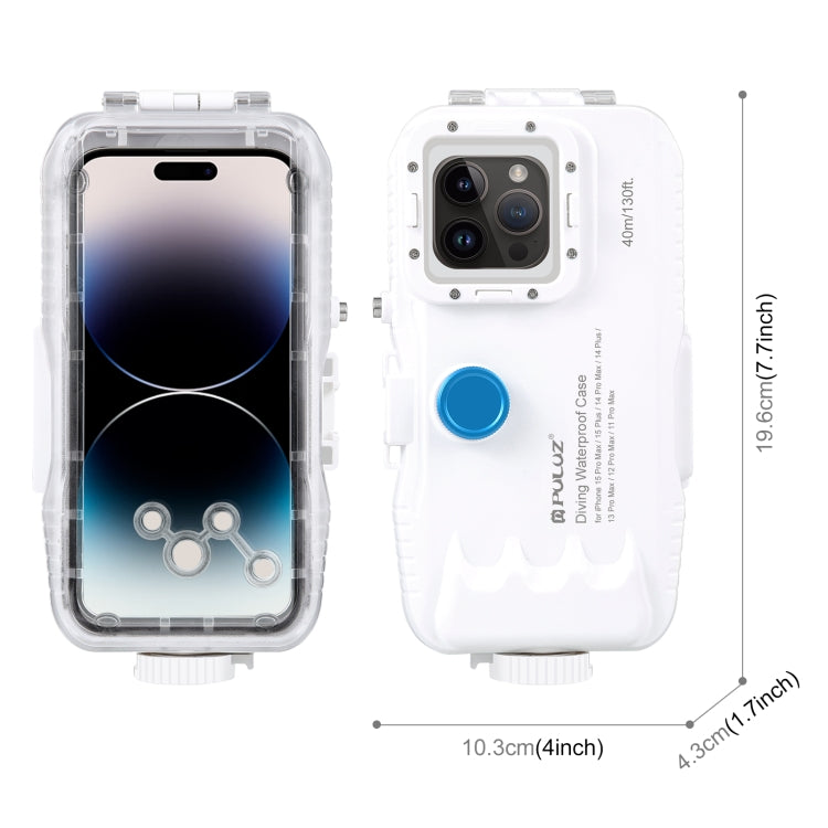 PULUZ 40m/130ft Waterproof Diving Case for 15 Pro Max / 15 Plus / iPhone 14 Plus / 14 Pro Max / 13 Pro Max / 12 Pro Max / 11 Pro Max, with One-way Valve Photo Video Taking Underwater Housing Cover