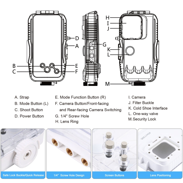 PULUZ 40m/130ft Waterproof Diving Case for 15 Pro Max / 15 Plus / iPhone 14 Plus / 14 Pro Max / 13 Pro Max / 12 Pro Max / 11 Pro Max, with One-way Valve Photo Video Taking Underwater Housing Cover