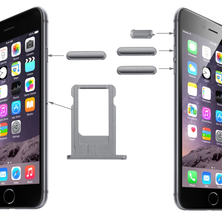 Card Tray & Volume Control Key & Screen Lock Key & Mute Switch Vibrator Key Kit for iPhone 6