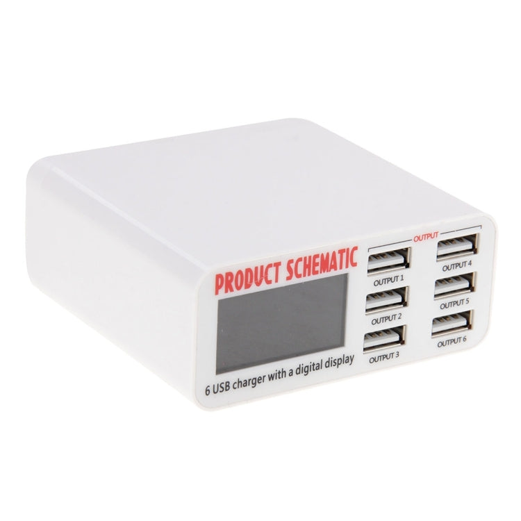 WLX-899 30W USB Charger 5V 6A Output 3.5A Max High Speed 6-Ports USB Charger with Digital Display & 1.5m Cable