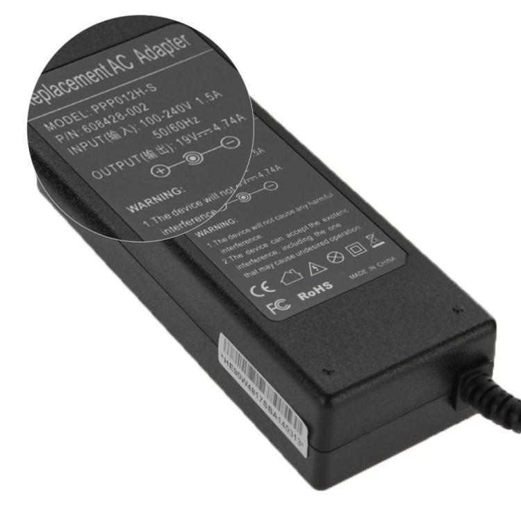90W 19V 4.74A AC Adapter for HP Laptop, Output Tips:  4.8mm x 1.7mm