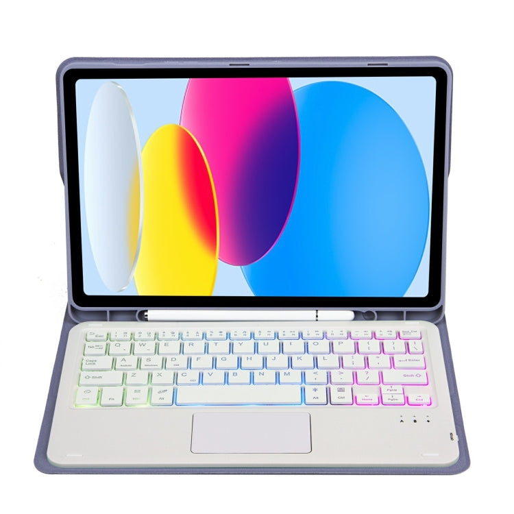 For iPad 11 2025 / 10th Gen 10.9 2022 A10B-AS Lambskin Texture Backlight Bluetooth Touch Keyboard Leather Tablet Case with Pen Slot, A10B-AS