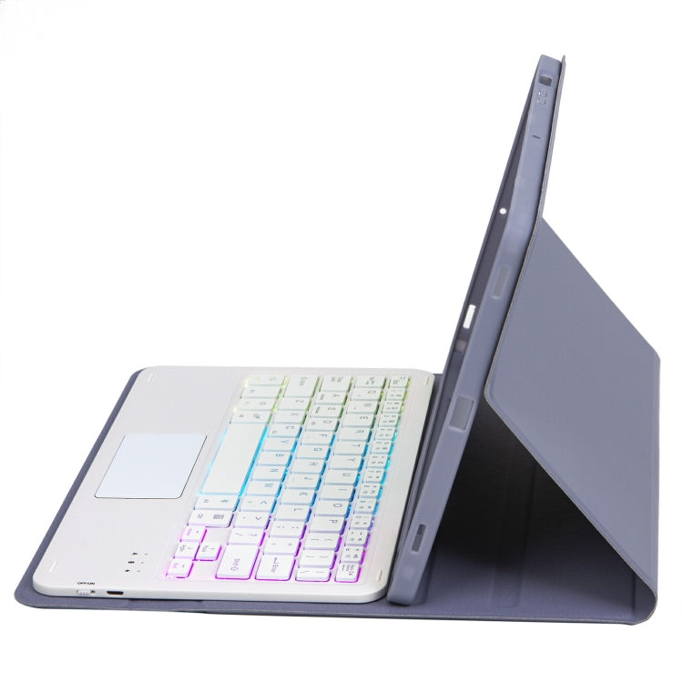 For iPad 11 2025 / 10th Gen 10.9 2022 A10B-AS Lambskin Texture Backlight Bluetooth Touch Keyboard Leather Tablet Case with Pen Slot, A10B-AS
