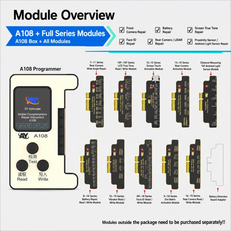 AY A108 Multi-function Dot Matrix Battery Repair Programmer for iPhone 8-14 Pro Max
