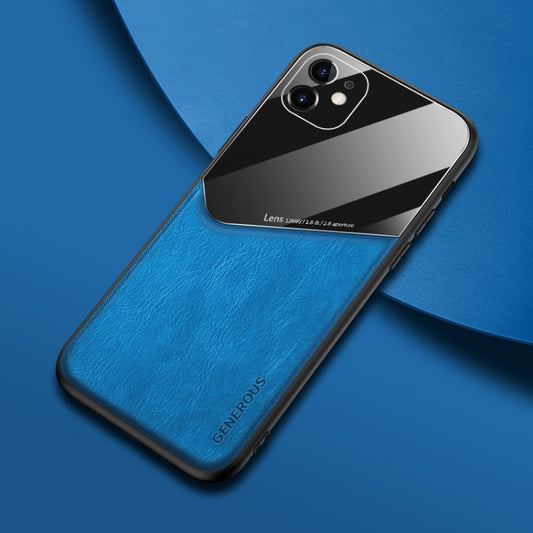 All-inclusive Leather + Organic Glass Phone Case with Metal Iron Sheet, For iPhone 11
