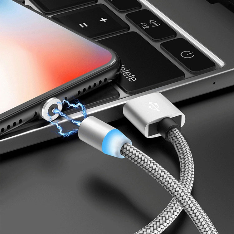 2 in 1 USB to 8 Pin + Micro USB Magnetic Metal Interface Nylon Braided Charging Cable, Length: 1m, 1m
