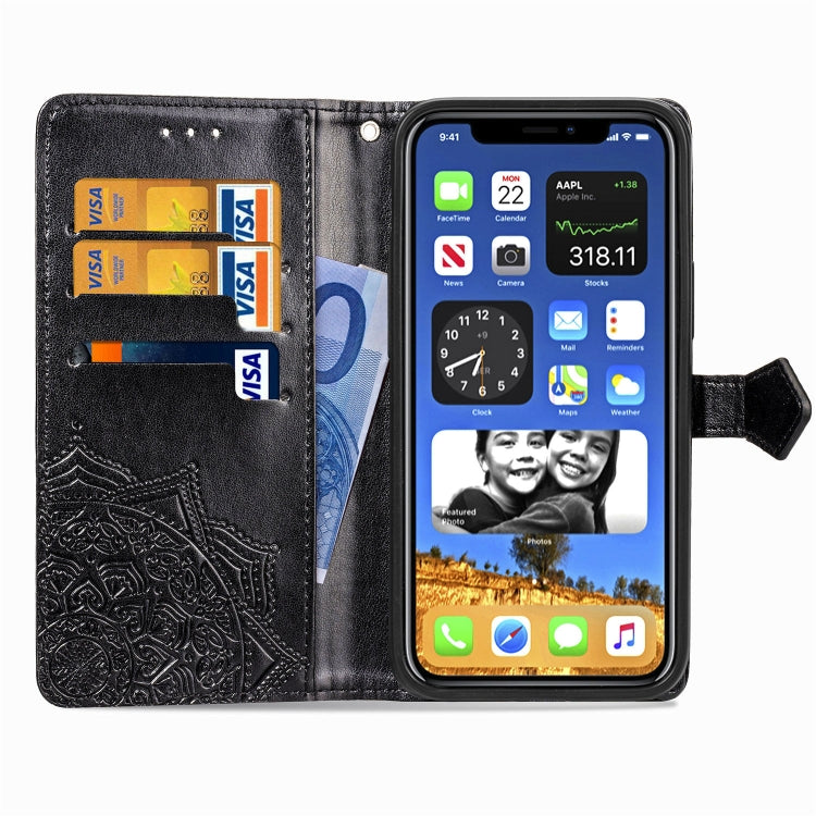 Mandala Flower Embossed Horizontal Flip Leather Case with Bracket / Card Slot / Wallet / Lanyard, For iPhone 12 Pro Max, For iPhone 12 / 12 Pro, For iPhone 12 mini