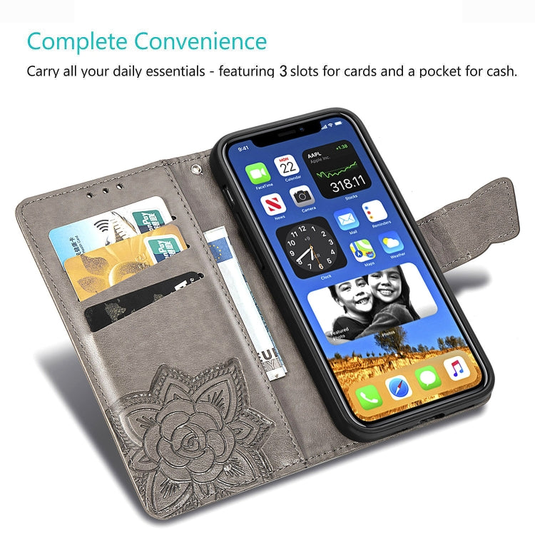 Butterfly Love Flower Embossed Horizontal Flip Leather Case with Bracket / Card Slot / Wallet / Lanyard, For iPhone 12 Pro Max, For iPhone 12 / 12 Pro 6.1 inch, For iPhone 12 mini