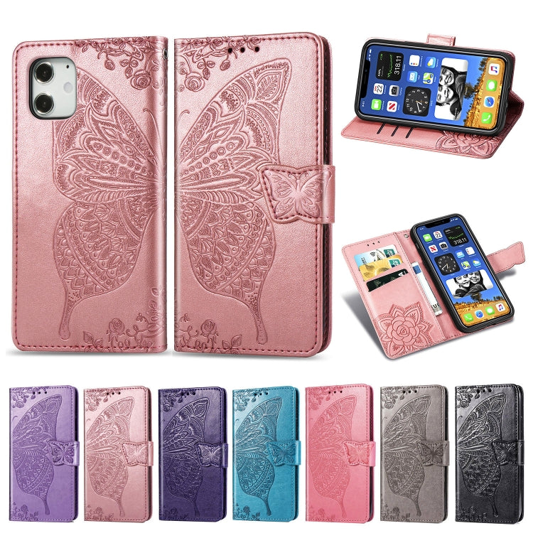 Butterfly Love Flower Embossed Horizontal Flip Leather Case with Bracket / Card Slot / Wallet / Lanyard, For iPhone 12 Pro Max, For iPhone 12 / 12 Pro 6.1 inch, For iPhone 12 mini