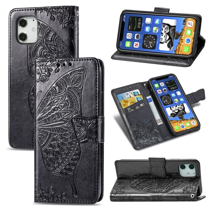 Butterfly Love Flower Embossed Horizontal Flip Leather Case with Bracket / Card Slot / Wallet / Lanyard, For iPhone 12 Pro Max, For iPhone 12 / 12 Pro 6.1 inch, For iPhone 12 mini