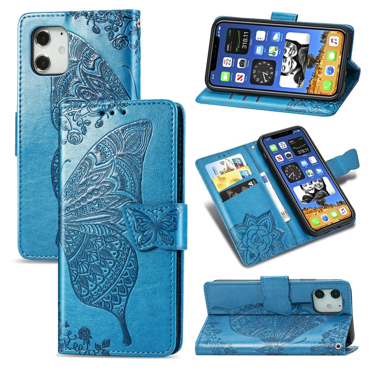 Butterfly Love Flower Embossed Horizontal Flip Leather Case with Bracket / Card Slot / Wallet / Lanyard, For iPhone 12 Pro Max, For iPhone 12 / 12 Pro 6.1 inch, For iPhone 12 mini