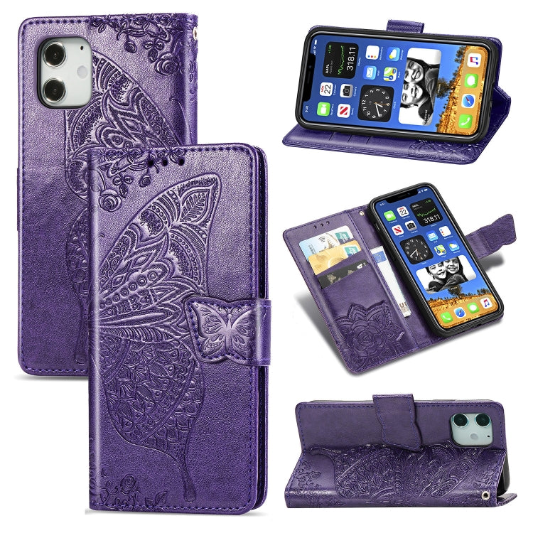 Butterfly Love Flower Embossed Horizontal Flip Leather Case with Bracket / Card Slot / Wallet / Lanyard, For iPhone 12 Pro Max, For iPhone 12 / 12 Pro 6.1 inch, For iPhone 12 mini