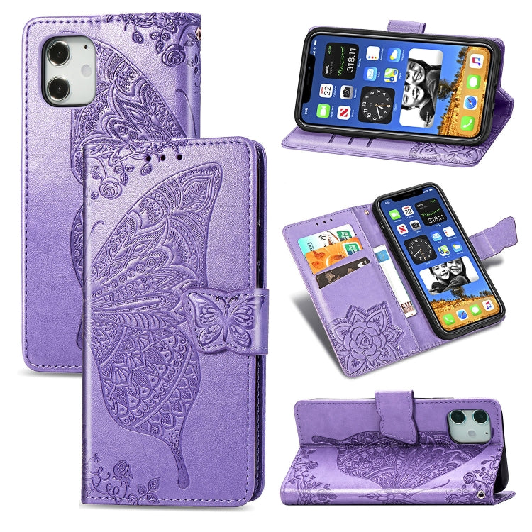 Butterfly Love Flower Embossed Horizontal Flip Leather Case with Bracket / Card Slot / Wallet / Lanyard, For iPhone 12 Pro Max, For iPhone 12 / 12 Pro 6.1 inch, For iPhone 12 mini