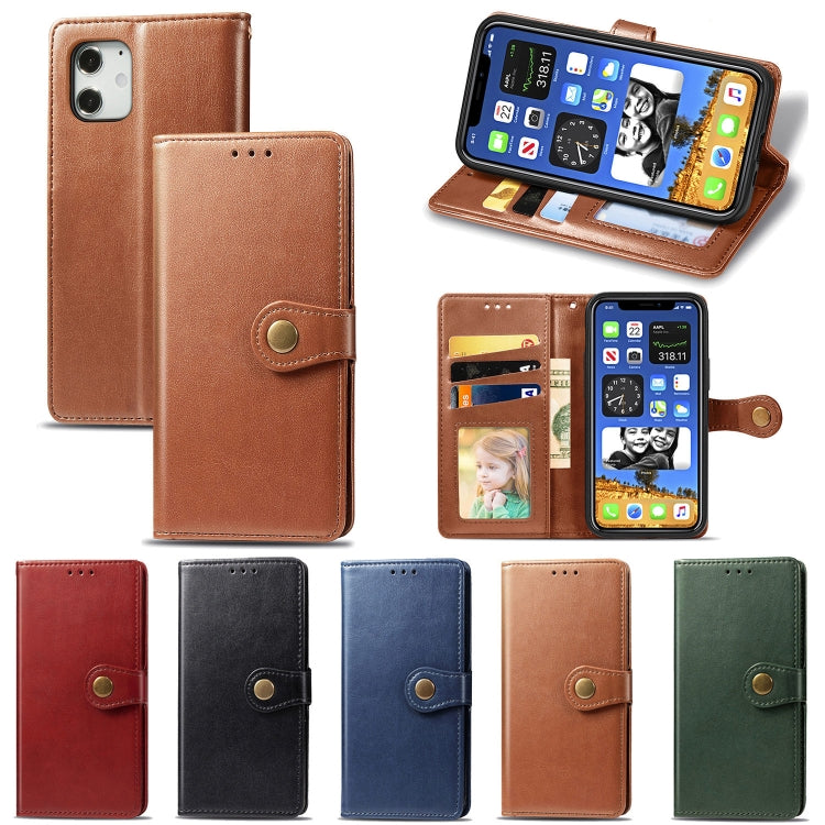Retro Solid Color Leather Buckle Phone Case with Lanyard & Photo Frame & Card Slot & Wallet & Stand Function, For iPhone 12 Pro Max, For iPhone 12 / 12 Pro, For iPhone 12 mini