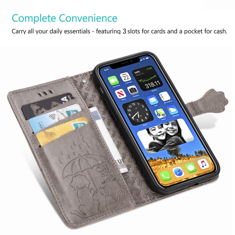 Cute Cat and Dog Embossed Horizontal Flip Leather Case with Holder & Card Slots & Wallet & Lanyard, For iPhone 12 Pro Max, For iPhone 12 / 12 Pro, For iPhone 12 mini