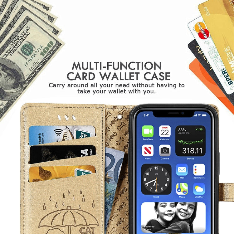 Cute Cat and Dog Embossed Horizontal Flip Leather Case with Holder & Card Slots & Wallet & Lanyard, For iPhone 12 Pro Max, For iPhone 12 / 12 Pro, For iPhone 12 mini