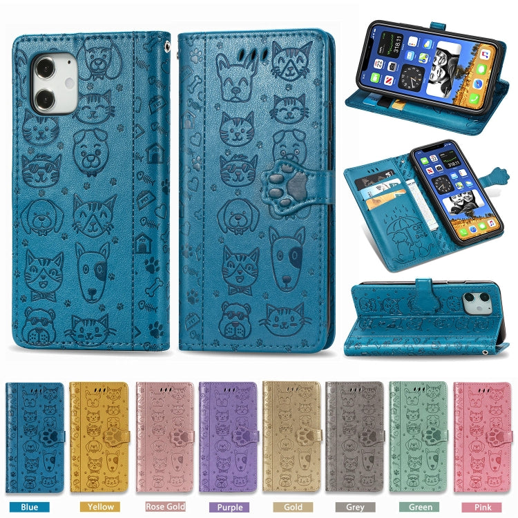 Cute Cat and Dog Embossed Horizontal Flip Leather Case with Holder & Card Slots & Wallet & Lanyard, For iPhone 12 Pro Max, For iPhone 12 / 12 Pro, For iPhone 12 mini