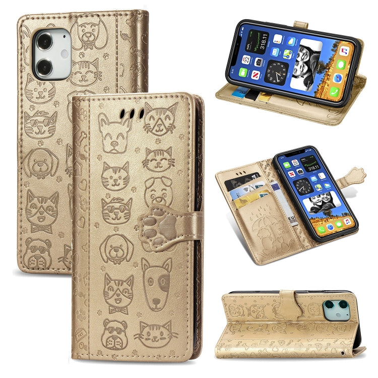 Cute Cat and Dog Embossed Horizontal Flip Leather Case with Holder & Card Slots & Wallet & Lanyard, For iPhone 12 Pro Max, For iPhone 12 / 12 Pro, For iPhone 12 mini