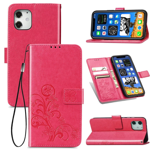 Four-leaf Clasp Embossed Buckle Mobile Phone Protection Leather Case with Lanyard & Card Slot & Wallet & Bracket Function, For iPhone 12 Pro Max, For iPhone 12 / 12 Pro, For iPhone 12 mini